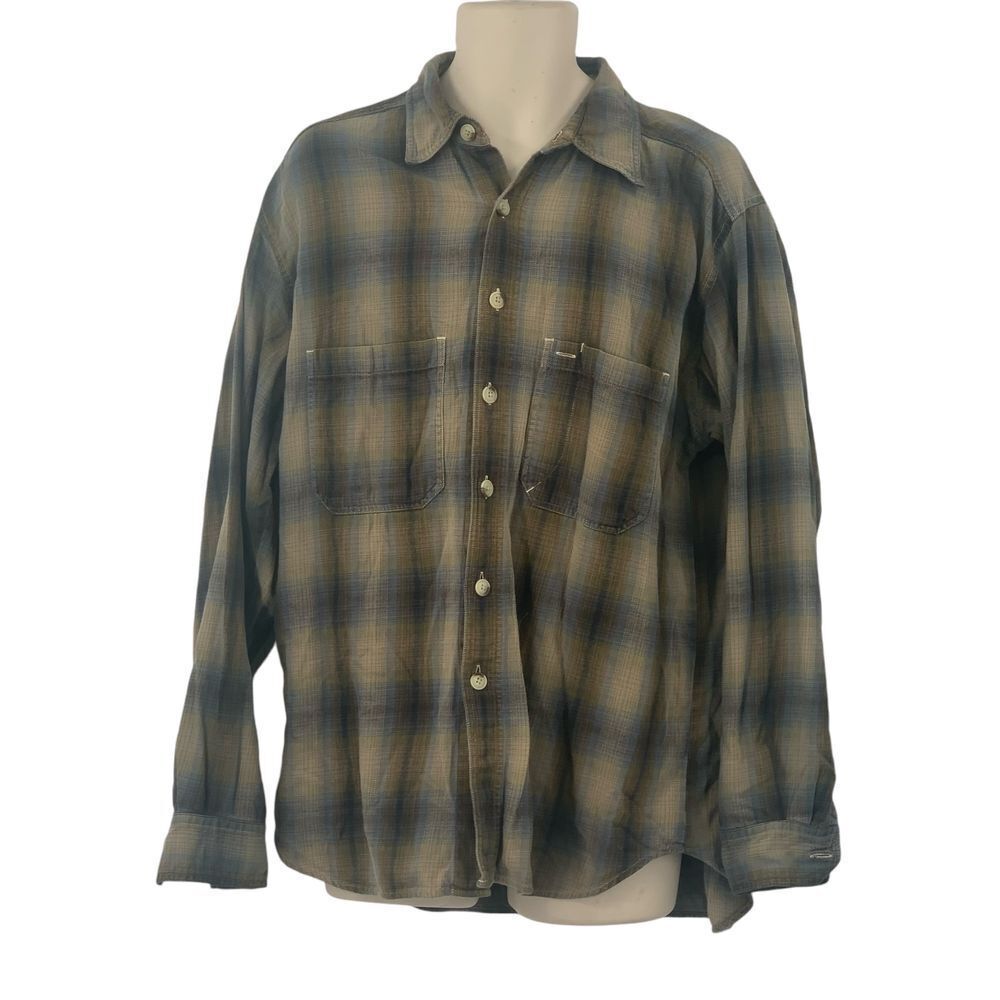 Lucky Brand Men's Long Sleeve Flannel Button-Down Shirt Blue/Brown Plaid Size M